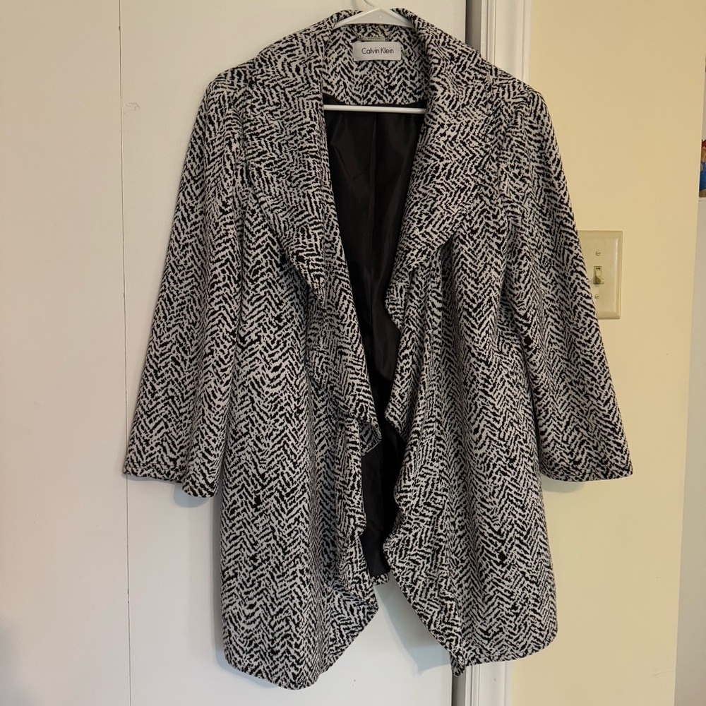 Calvin Klein Women's Herringbone Open Ruffle Front Blazer Jacket